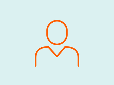 An orange vector design of a person with a blue background.