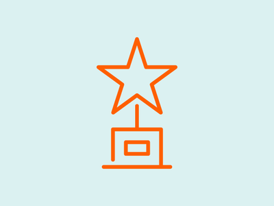 An orange vector design of a star-shaped trophy with a blue background. 