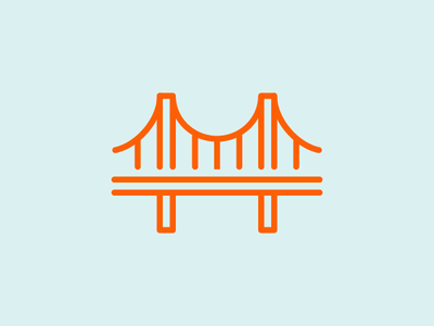 An orange vector design of a bridge with a blue background.