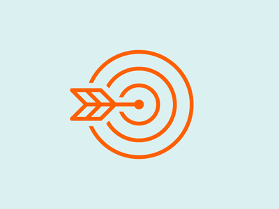 An orange vector design of an arrow on the center of a circle with a blue background.